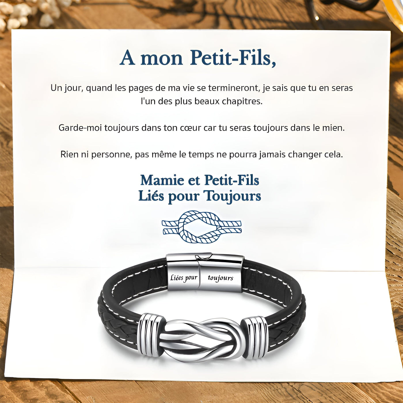 Bracelet en cuir tressé -  « A mon Petit-Fils »