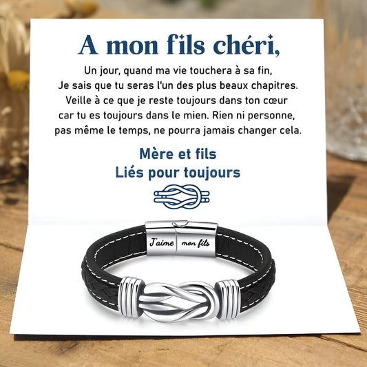 Bracelet en cuir tressé « Lien Éternel entre Mère et Fils »