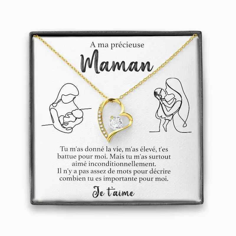 Collier Coeur & Diamant - "A ma précieuse Maman"