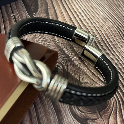 Bracelet en cuir tressé -  « A mon Petit-Fils »